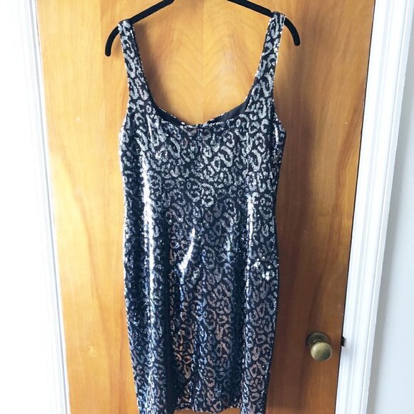 NWT Black Halo Lilo Sequin Sheath Dress Eclipse Black Silver Zodiac Sleeveless 8 - Picture 8 of 16